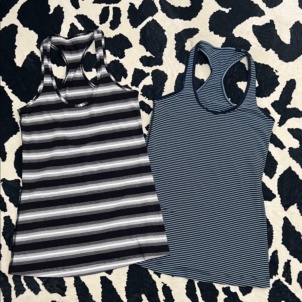 Two Lululemon Striped Racerback Tank Tops - Black and Blue